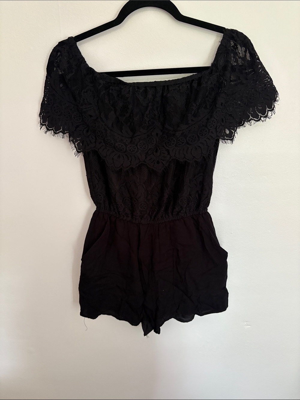 BB Dakota Black Lace Off-Shoulder romper